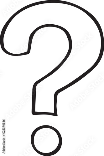 bold black question mark with a thick rounded outline stands out against a white background