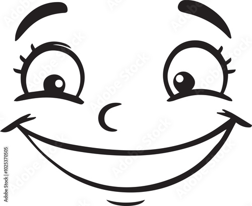 is a cartoon illustration of a face with a big wide smile suggesting happiness and amusement.