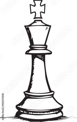 hand-drawn illustration of a chess king in a simple minimalist style showcasing only the outline of the piece with black lines.