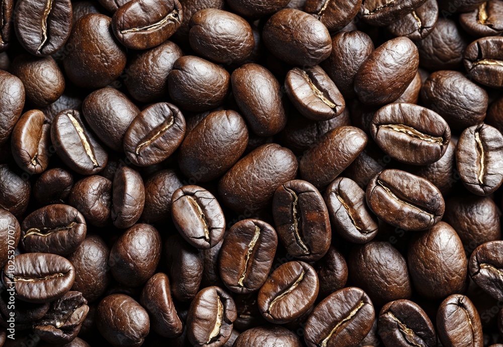 Close up of roasted arabica coffee beans forming a textured background Close up of roasted arabica coffee beans forming a textured background