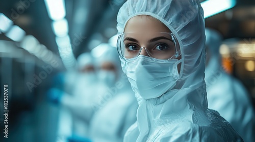 Young Scientist in Protective Suit in Laboratory Setting