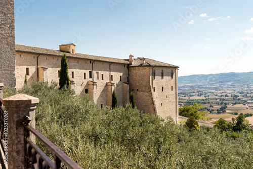 Architectural Sceneries of The Basilica of Saint Clare (Basilica di Santa Chiara) in Assisi, Perugia Province, Italy.