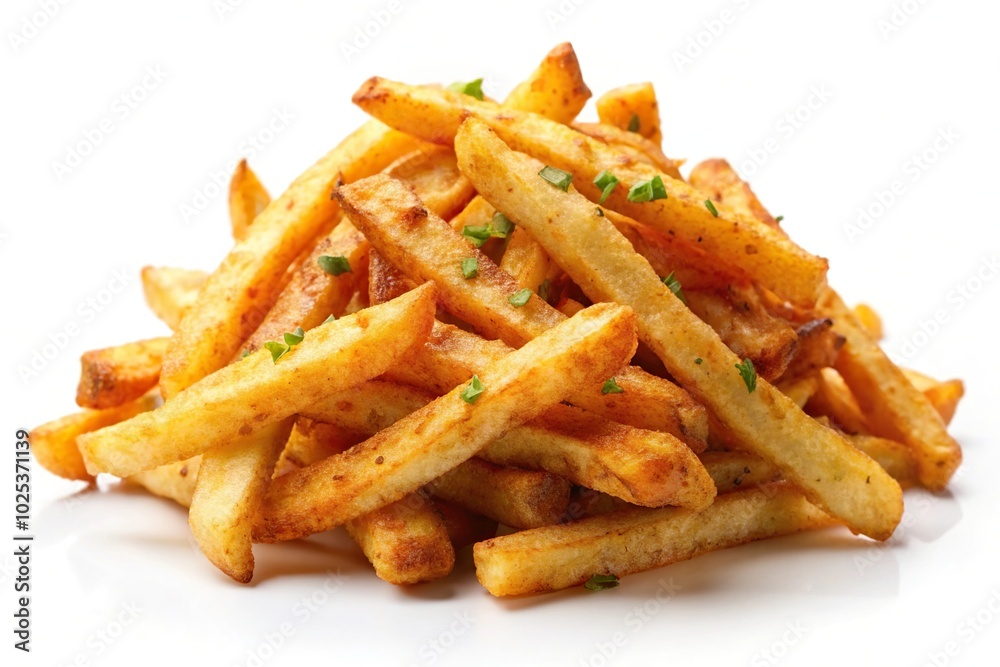 Cajun French fries against white background with shallow depth of field Cajun French fries against white background with shallow depth of field