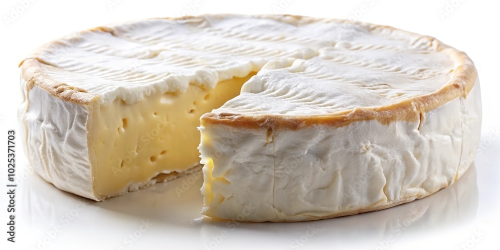 Camembert cheese isolated on white background, leading lines Camembert cheese isolated on white background, leading lines