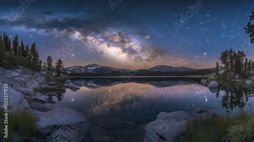 Wallpaper Mural Milky Way Galaxy Reflected in a Still Mountain Lake at Night Torontodigital.ca