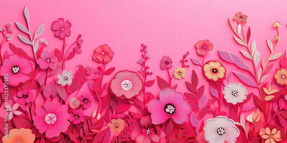 Floral design featuring pink flowers against a pink backdrop with ample space for text, Floral design with pink flowers on a pink background and space for text Floral design featuring pink flowers against a pink backdrop with ample space for text, Floral design with pink flowers on a pink background and space for text