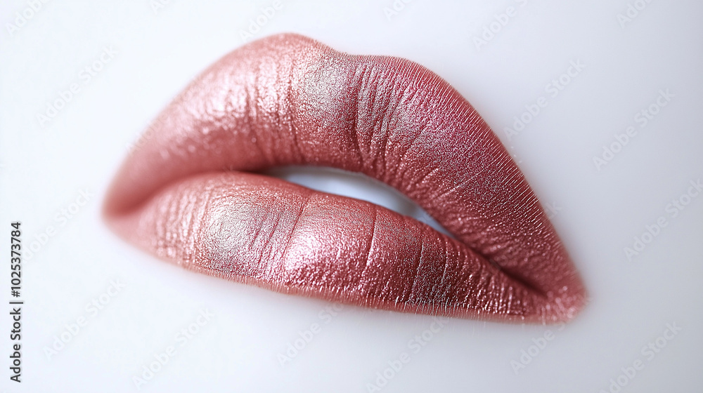 a single, elegant lips of aurora champagne lipstick on white background, with soft color gradients and subtle sheen to highlight the texture and glossiness of lip makeup a single, elegant lips of aurora champagne lipstick on white background, with soft color gradients and subtle sheen to highlight the texture and glossiness of lip makeup