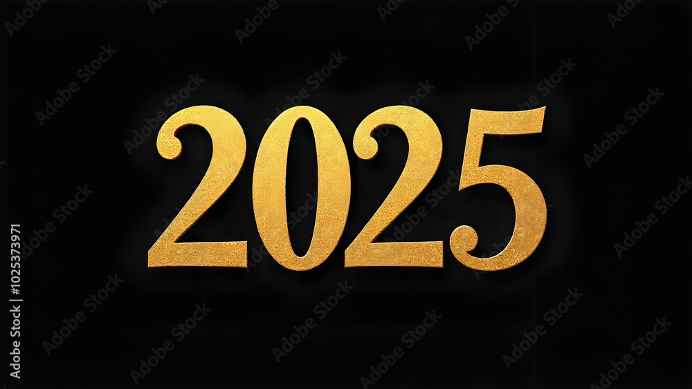 4K new year greeting card with lettering 2025 in golden shimmering texture on black background. 4K new year greeting card with lettering 2025 in golden shimmering texture on black background.