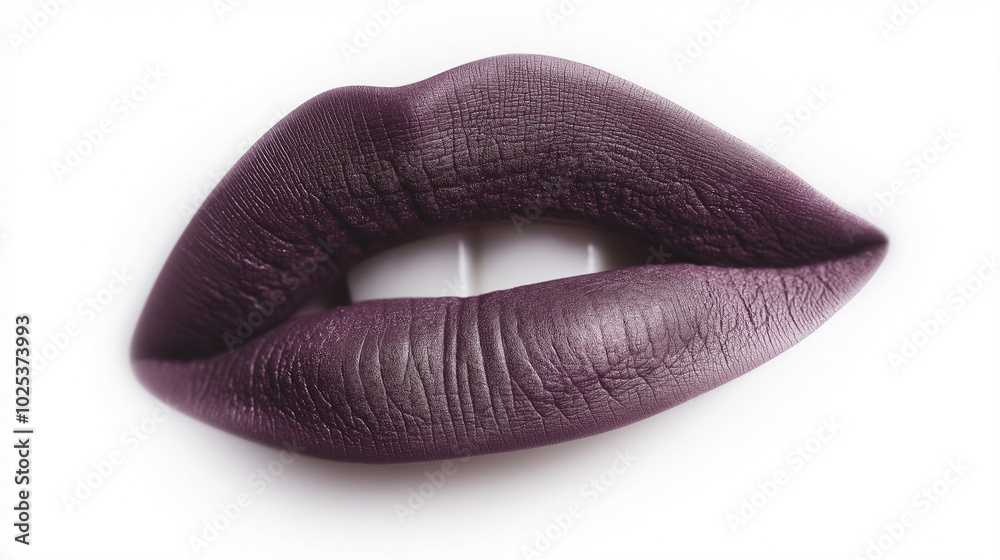 a single, elegant lips of deep plum lipstick on white background, with soft color gradients and subtle sheen to highlight the texture and glossiness of lip makeup a single, elegant lips of deep plum lipstick on white background, with soft color gradients and subtle sheen to highlight the texture and glossiness of lip makeup