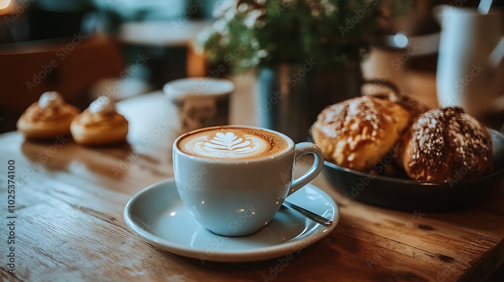 coffee and pastries displayed in cozy cafe coffee and pastries displayed in cozy cafe
