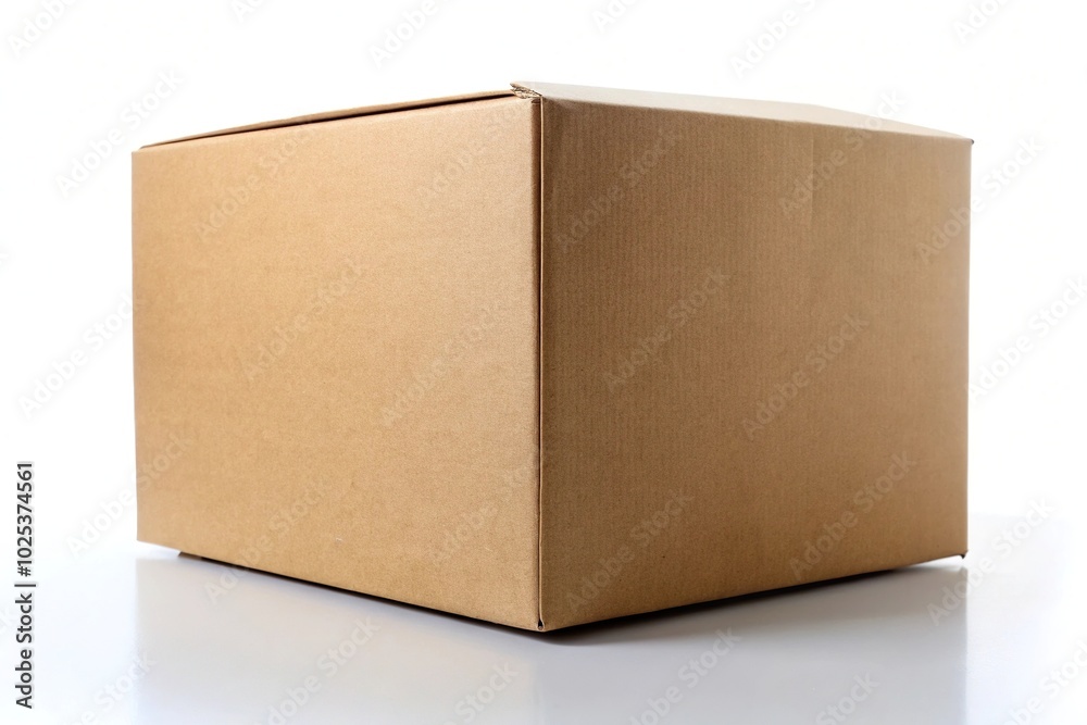Cardboard box with brown color and white background with shallow depth of field Cardboard box with brown color and white background with shallow depth of field