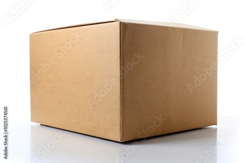 Cardboard box with brown color and white background with shallow depth of field