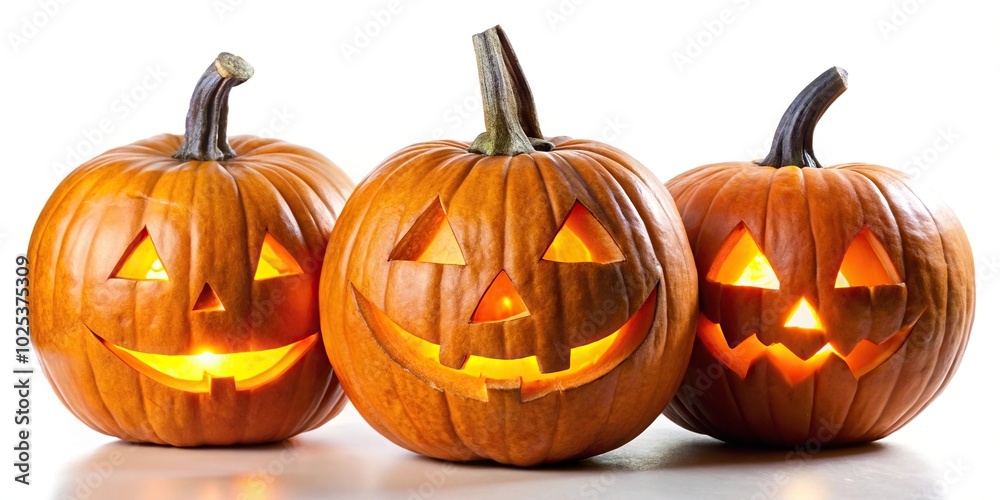 Carved Jack o Lanterns on white background for Halloween studio shot macro Carved Jack o Lanterns on white background for Halloween studio shot macro
