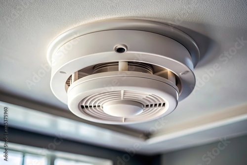 Ceiling mounted smoke detector in apartment interior photo