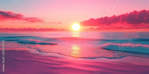 Stunning sunset over the shoreline, Beautiful sunset over the beach