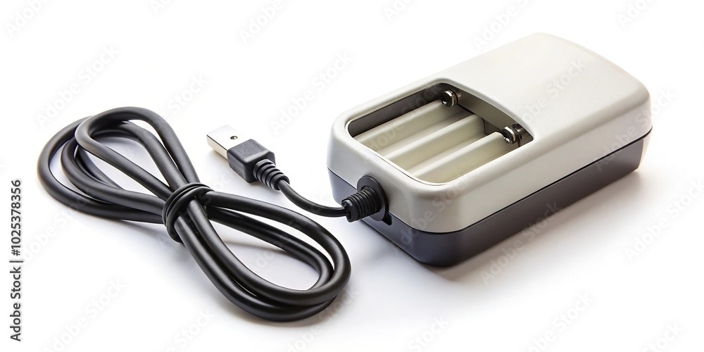 Charger for batteries on a white background with fisheye effect