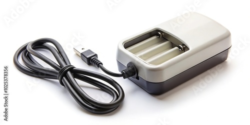 Charger for batteries on a white background with fisheye effect