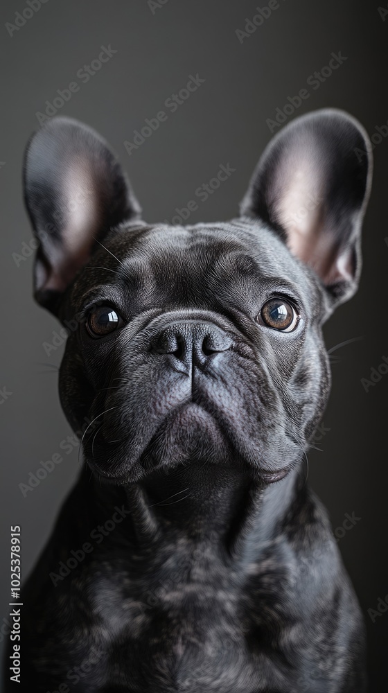 Close-Up Portrait of Alert French Bulldog with Curious Expression Against Plain Background Close-Up Portrait of Alert French Bulldog with Curious Expression Against Plain Background