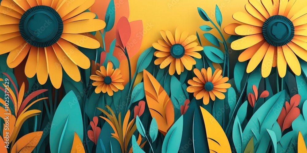 Bright yellow blooms in a vibrant garden setting, Yellow flowers in a colorful garden