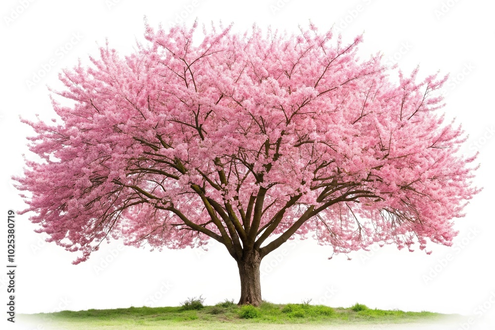 Cherry blossom tree with pink flowers on white background Cherry blossom tree with pink flowers on white background
