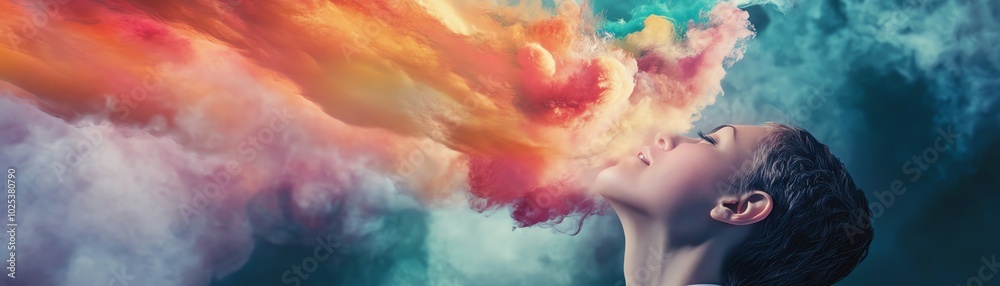 Woman with colorful smoke hair