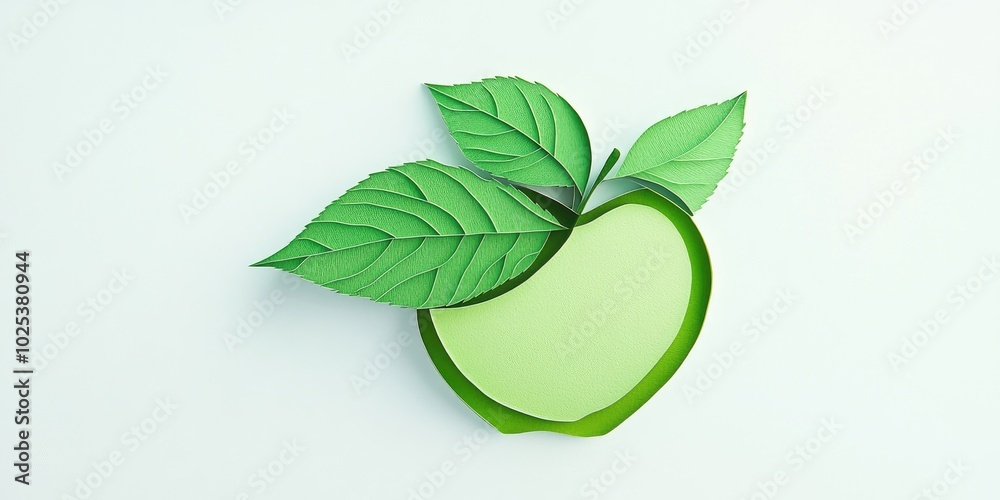 Fresh green apple leaf isolated on a white background, Isolated fresh green apple leaf on white background Fresh green apple leaf isolated on a white background, Isolated fresh green apple leaf on white background