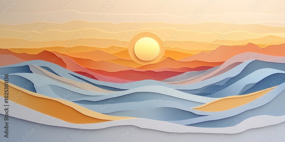Serene sunrise illuminating vast sand dunes in a tranquil landscape, Serene sunrise over expansive sand dunes in a peaceful setting Serene sunrise illuminating vast sand dunes in a tranquil landscape, Serene sunrise over expansive sand dunes in a peaceful setting