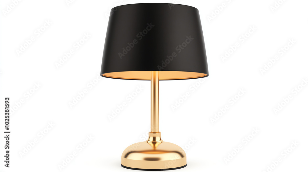 A stylish golden table lamp with a black shade on a white isolated background, perfect for enhancing modern interior decor. A stylish golden table lamp with a black shade on a white isolated background, perfect for enhancing modern interior decor.