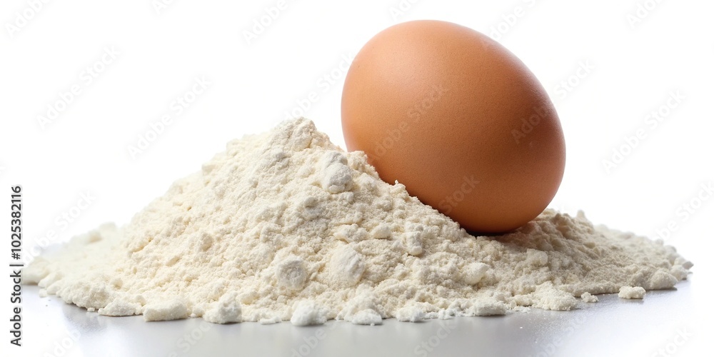 Chicken egg and flour isolated on white background Silhouette Chicken egg and flour isolated on white background Silhouette