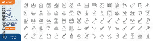 Construction and tools line editable icon set. Build, house repair tools, engineering, builder icon. Editable stroke. Vector illustration