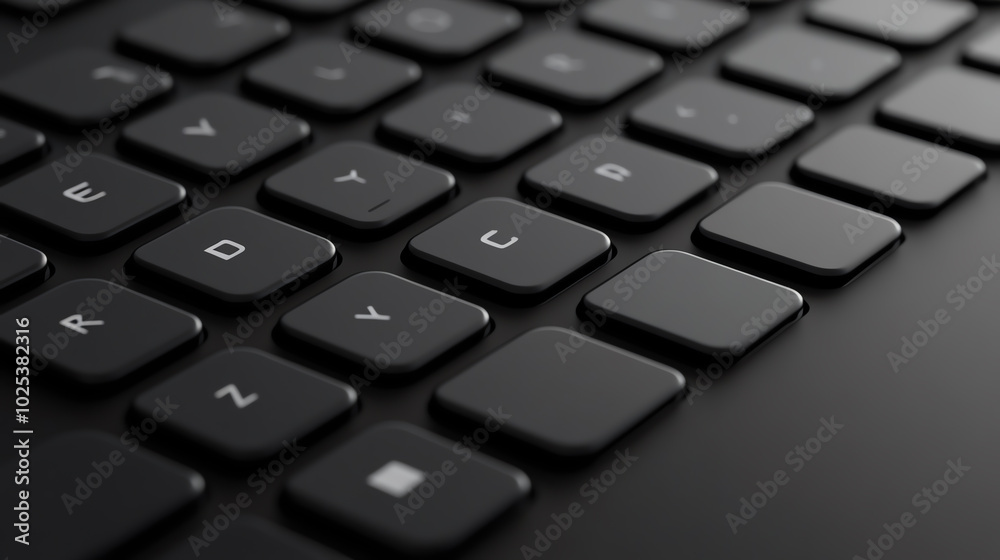 Close-up of a black computer keyboard with sleek keys showcasing modern design and functionality. Close-up of a black computer keyboard with sleek keys showcasing modern design and functionality.