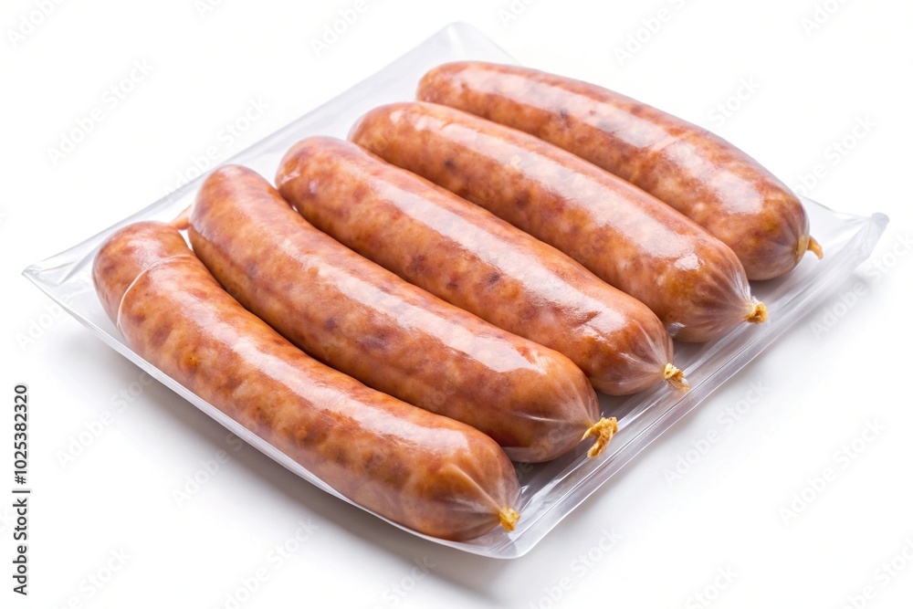 Chicken sausage in vacuum package isolated on white background Chicken sausage in vacuum package isolated on white background