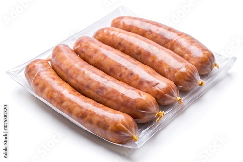 Chicken sausage in vacuum package isolated on white background