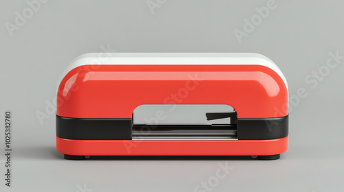 Creative red stapler on a gray background, perfect for office supplies and decorative workspace.