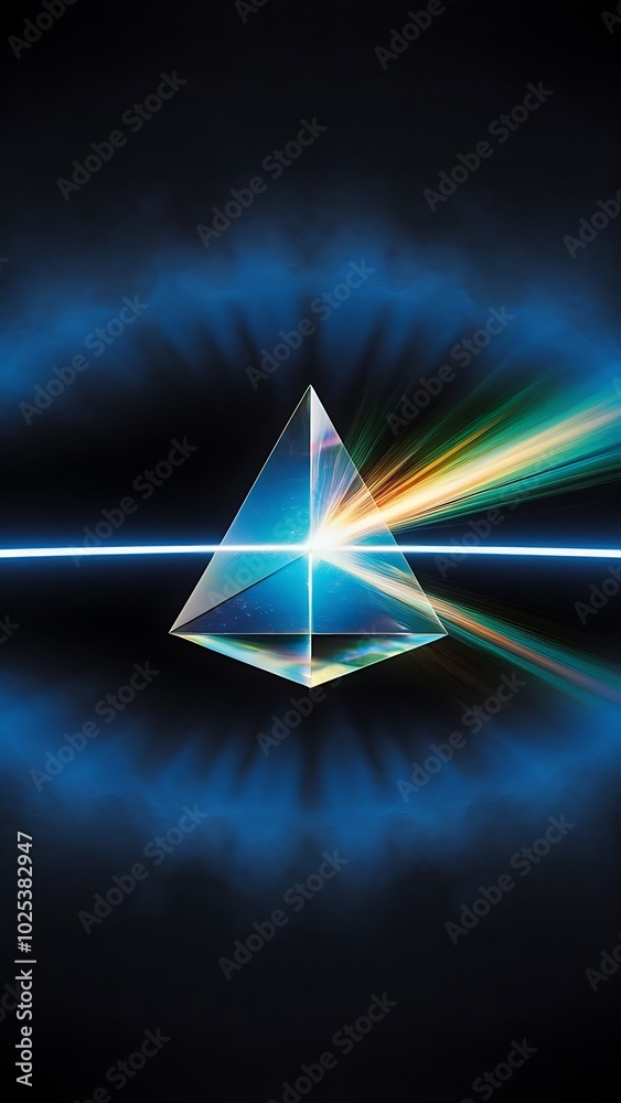 Light prism with beam on blue texture background, panoramic crop Light prism with beam on blue texture background, panoramic crop