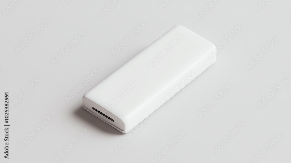 Minimalistic white power bank placed on a light background, ideal for modern tech representations and lifestyle imagery. Minimalistic white power bank placed on a light background, ideal for modern tech representations and lifestyle imagery.