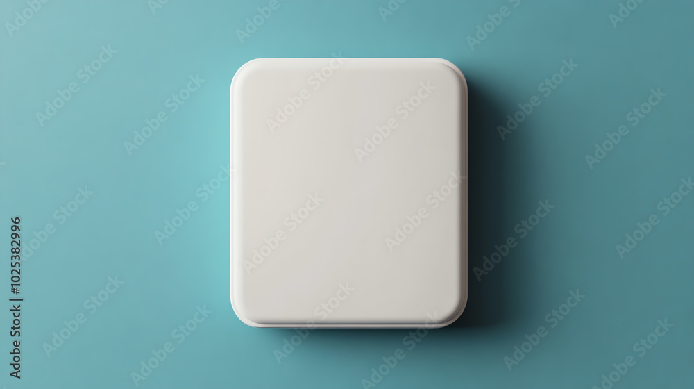 Minimalistic white rectangular object on a teal background, perfect for branding or product placement in design projects. Minimalistic white rectangular object on a teal background, perfect for branding or product placement in design projects.