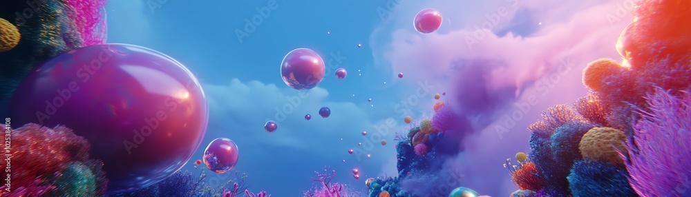 Abstract colorful spheres in sky Abstract colorful spheres in sky