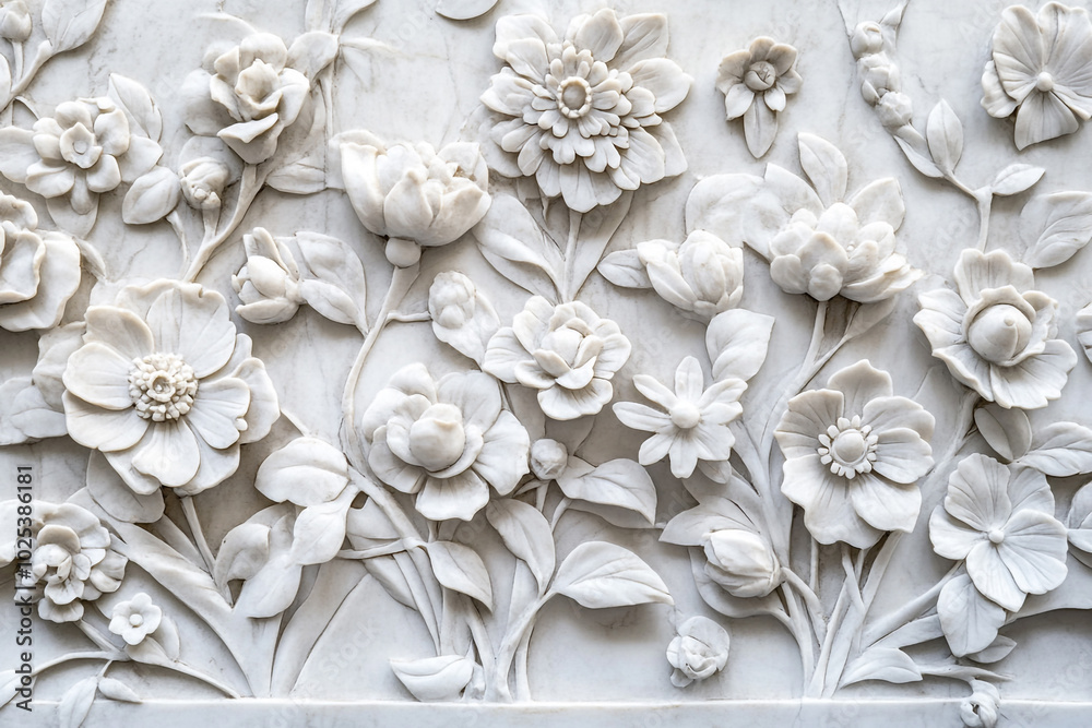 Intricate White Bas-Relief Floral Sculpture: A Delicate Masterpiece of Artistry Embellishing the Wall Intricate White Bas-Relief Floral Sculpture: A Delicate Masterpiece of Artistry Embellishing the Wall