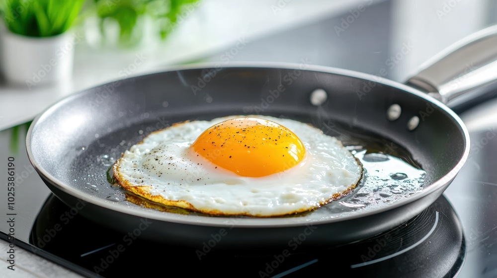 Crispy Fried Egg in Olive Oil on Modern Stove Top Crispy Fried Egg in Olive Oil on Modern Stove Top