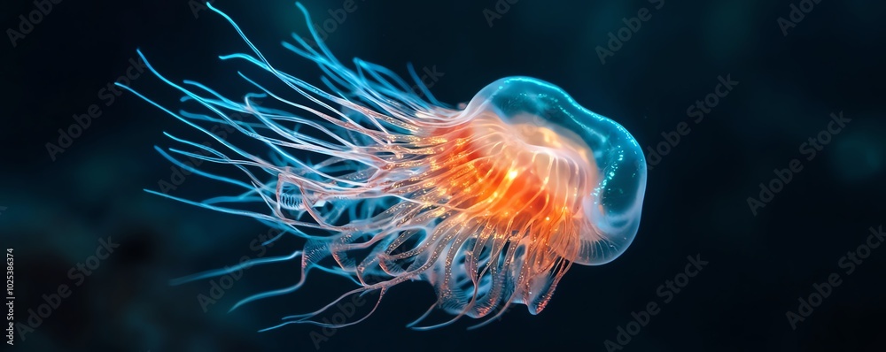 Close-up of a glowing jellyfish Close-up of a glowing jellyfish