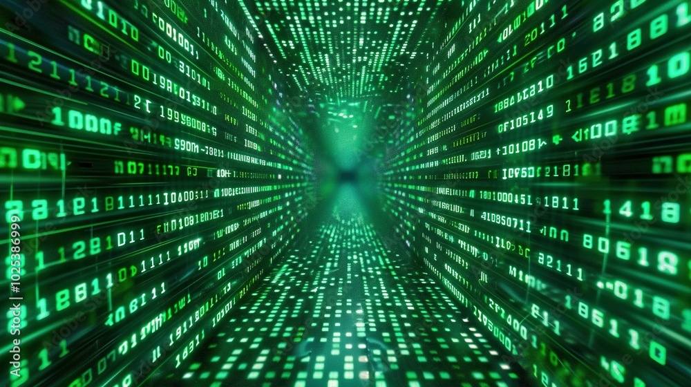 Abstract Digital Tunnel with Green Binary Code and Lines Abstract Digital Tunnel with Green Binary Code and Lines