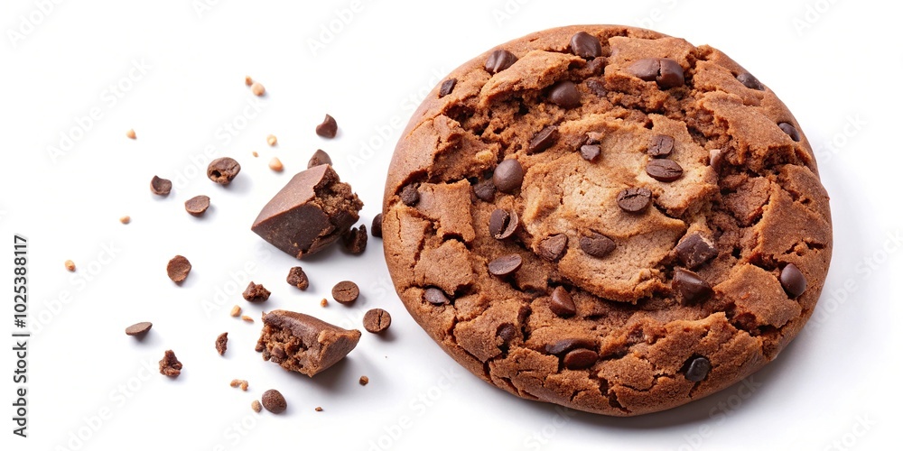 Chocolaty cookie with crumbled dark chocolate chips for eye level shot Chocolaty cookie with crumbled dark chocolate chips for eye level shot
