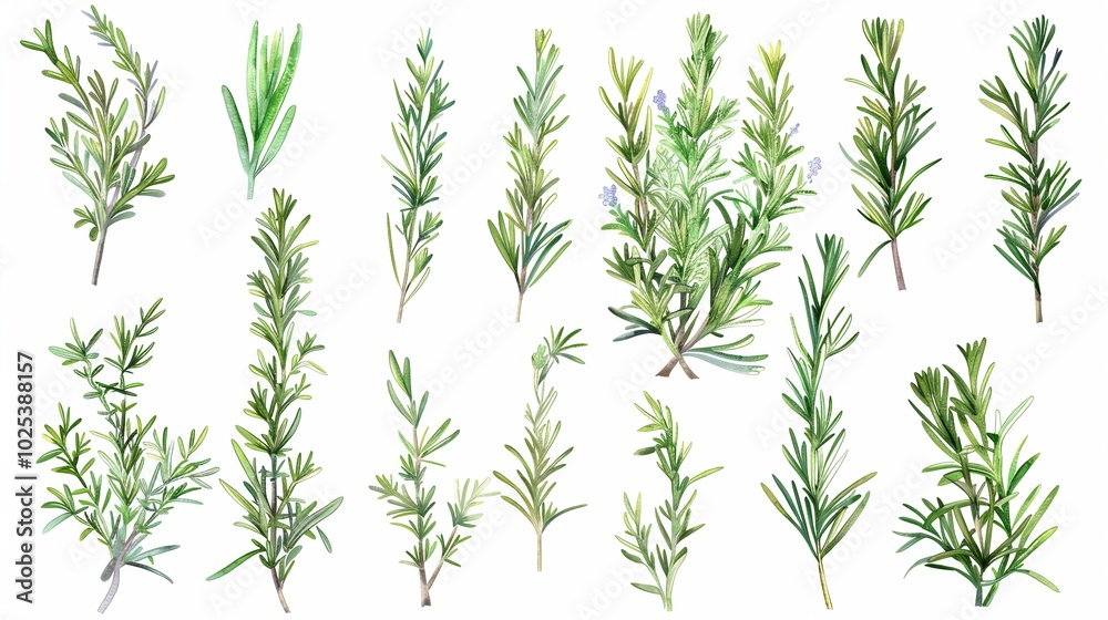 Set of fresh rosemary on white background Set of fresh rosemary on white background