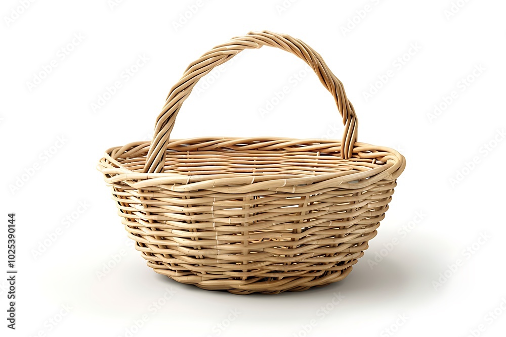 Stylish wicker basket on white background