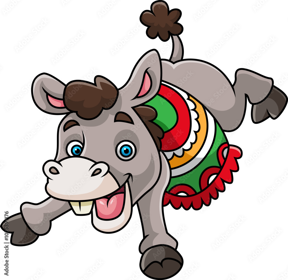 Mexican donkey jumping and wearing a colorful blanket Mexican donkey jumping and wearing a colorful blanket