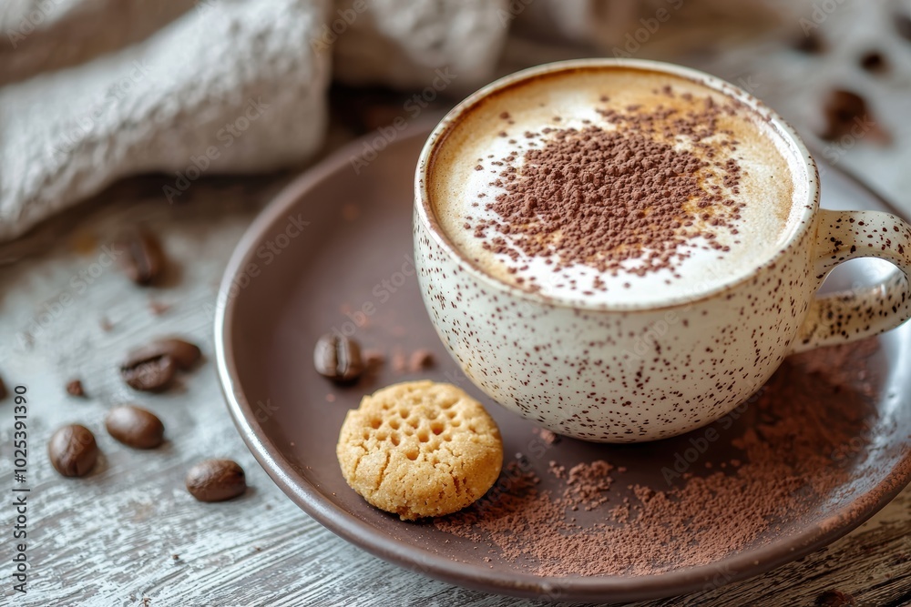 Smooth Cappuccino with Cocoa Powder and Biscuit Smooth Cappuccino with Cocoa Powder and Biscuit