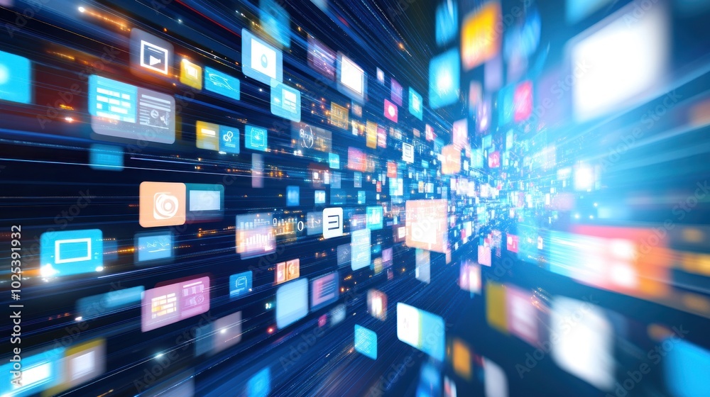 Abstract Digital Data Stream with Colorful Icons Abstract Digital Data Stream with Colorful Icons