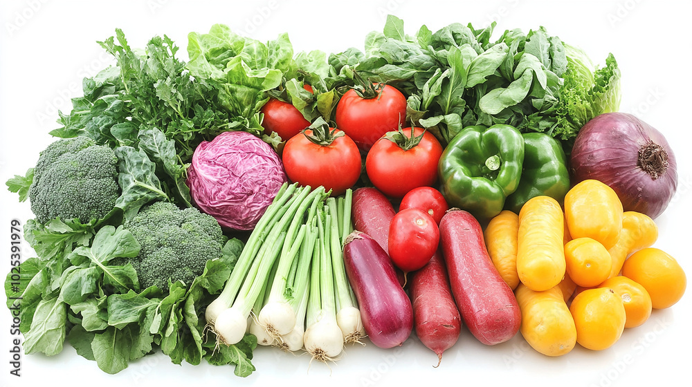 Assorted fresh vegetables on clean white background Assorted fresh vegetables on clean white background