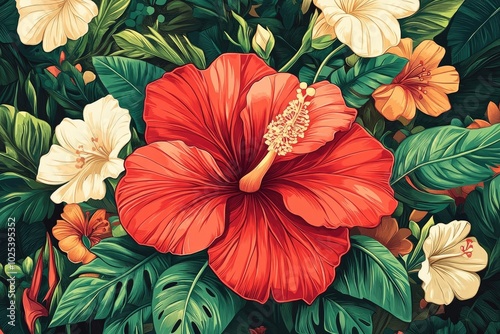 Wallpaper Mural Hibiscus flower in a natural setting with a vintage touch, Vintage hibiscus flower in natural setting Torontodigital.ca